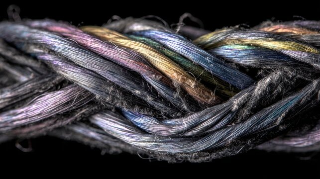 Close-Up of Colorful Twisted Fibers Against a Black Background