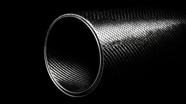 Close-Up View of a Shiny Carbon Fiber Tube Against a Dark Background