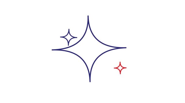 Twinkling minimalist star animation with navy blue and red lines