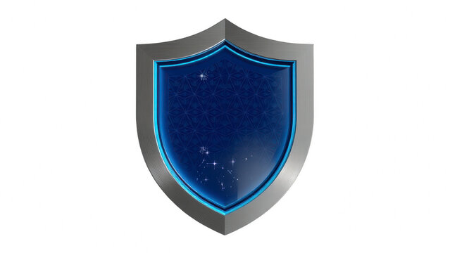 Metallic shield with blue glowing center