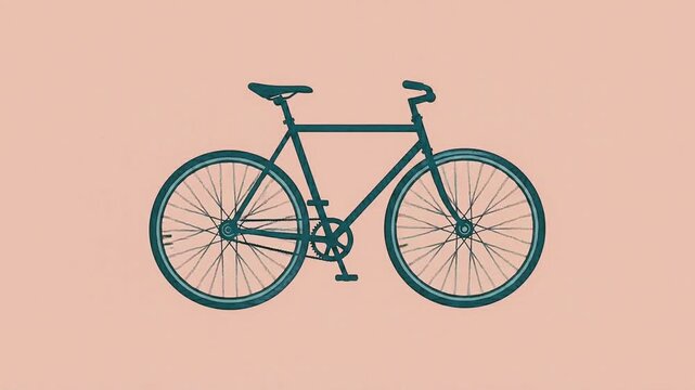 a dark blue bicycle silhouette isolated on a soft light pink background in a minimalist style