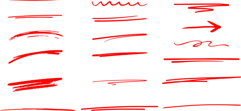 Red Hand Drawn underline Red hand drawn underline brush stroke collection. Line pencil red brush set. Line red underline Collection of various hand drawn red for highlight or underline text box PNG