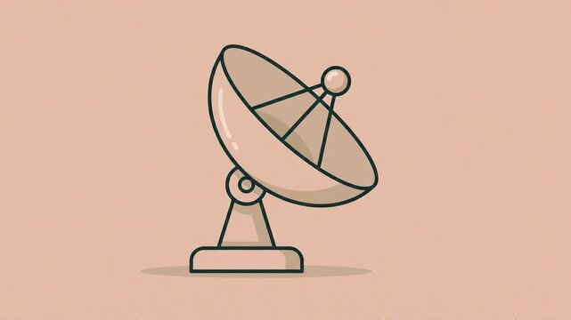 Minimalist flat illustration of a satellite dish animation emitting signal waves on a soft background color