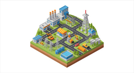 Fototapeta premium Isometric Cityscape with Industrial and Commercial Buildings.
