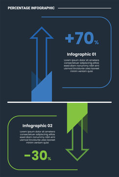 Percentage infographic template banner with big vertical up and down arrow showing increase and decrease with 2 point