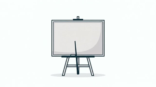 animated whiteboard standing on an easel with a pointer stick moving back and forth against white background