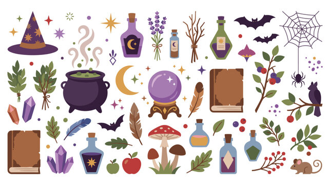 Witchcraft and magic elements collection for halloween.