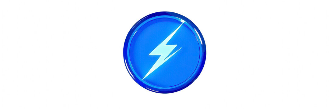 Blue glossy coin icon with lightning bolt symbol