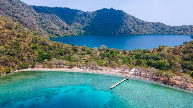 Aerial View of Satonda Island Volcanic Crater Lake, Sumbawa, Indonesia