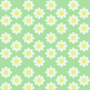 Seamless Daisy Flower Pattern with Pastel Green Background