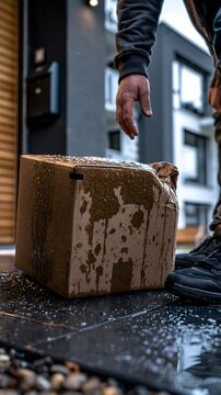 Empf&auml;nger entdeckt ein durchn&auml;sstes Paket vor der Haust&uuml;r