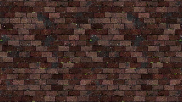 Dark Weathered Brick Pattern with Moss, an Infinite Loop Background