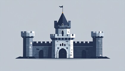Obraz premium Medieval Castle Illustration with Tower and Flag.