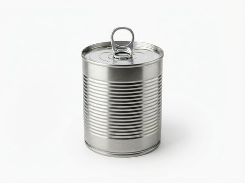 Closed metal tin can with pull tab isolated on white background