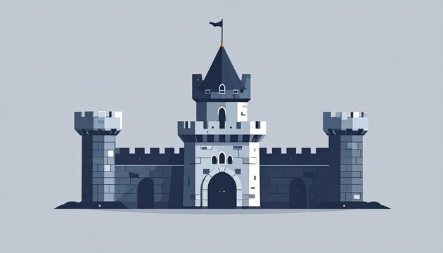 Medieval Castle Illustration with Tower and Flag.