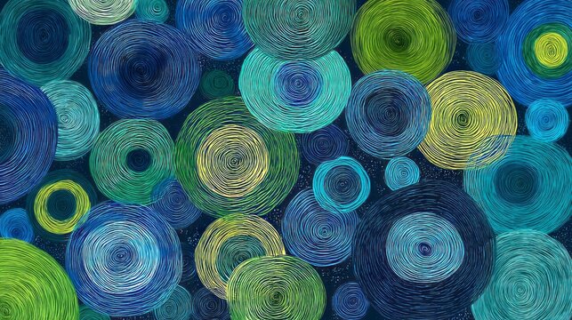 Seamless hand drawn doodle pattern with abstract circles and rings, artistic monochrome repeating background texture for modern textile, fabric, wallpaper, wrapping paper, stationery, surface design, 