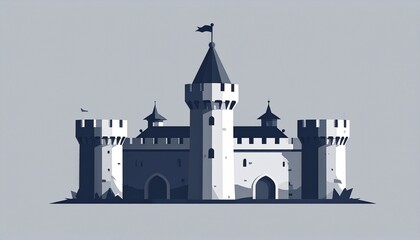 Obraz premium Medieval Castle Illustration with Tower and Flag.