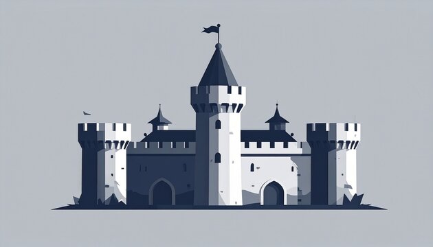 Medieval Castle Illustration with Tower and Flag.