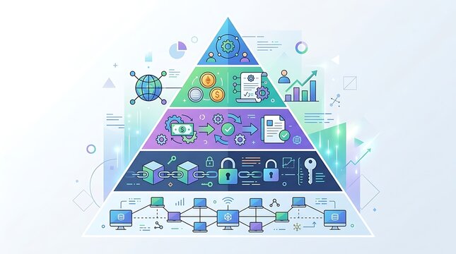 Blockchain technology pyramid showing hierarchy of data and security