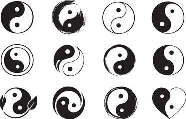 Fototapeta premium Yin Yang Symbol Set with Balance, Zen and Traditional Chinese Design Icons