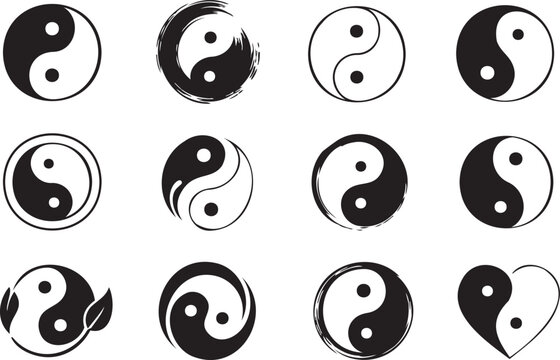 Yin Yang Symbol Set with Balance, Zen and Traditional Chinese Design Icons