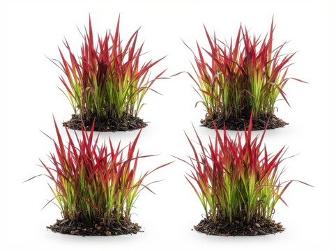 Four clumps of japanese blood grass isolated on white background