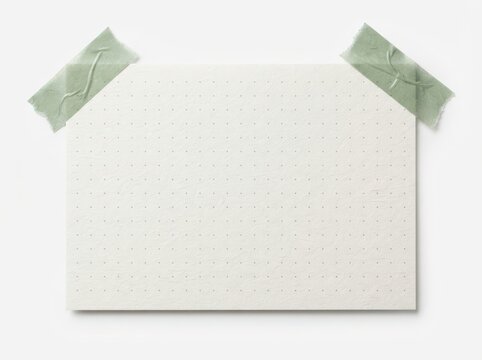 Blank dotted paper sheet attached with green masking tape isolated on white background