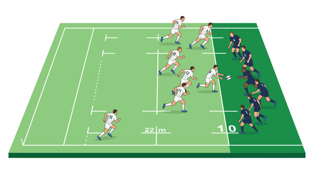 Rugby Players in Action on Green Field