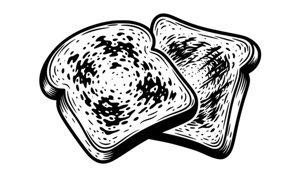 Toasted Bread Slices Vector Illustration Featuring Hand Drawn Vintage Line Art Style Sliced White Loaf for Breakfast Bakery and Cafe Menu Designs