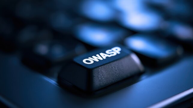 Intimate close-up of a keyboard key labeled with a cybersecurity acronym on a backlit keyboard