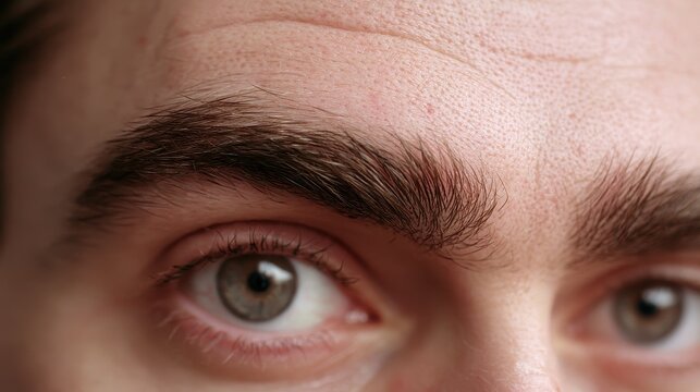 Intimate detail shot of the brow ridge forming a unibrow, warm tones and gentle contrast