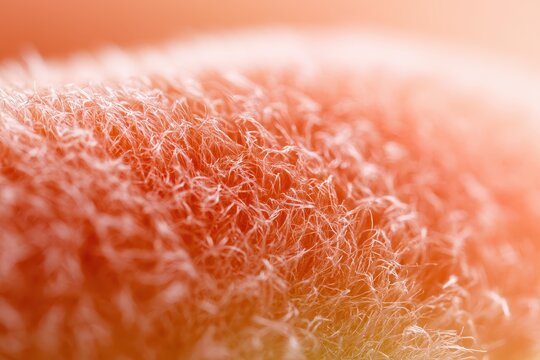 Intimate macro photograph of peach fruit texture with fuzz and natural bokeh background