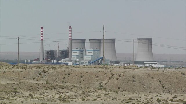  Jiayuguan Industrial Area Coal Plant Stacks China in 2012