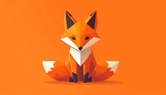 Colorful Low Poly Fox Illustration on Orange Background.
