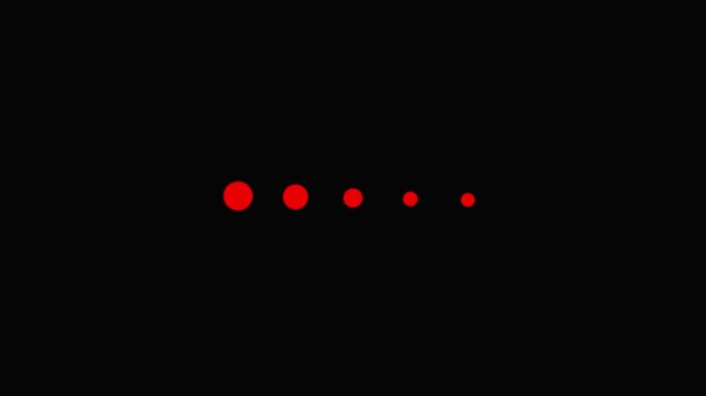 Red Loading Dots Animation, Minimalist User Interface Element, Progress Bar Visual, Digital Technology Display, Dark Background, Seamless Loop Video