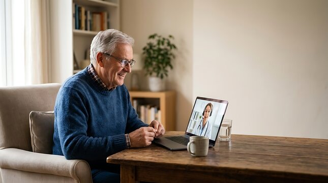 Senior man talking to a doctor during online medical consultation