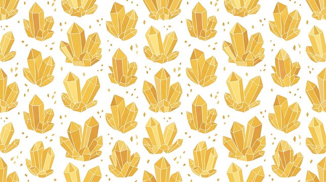 Seamless pattern of golden yellow crystals on white background