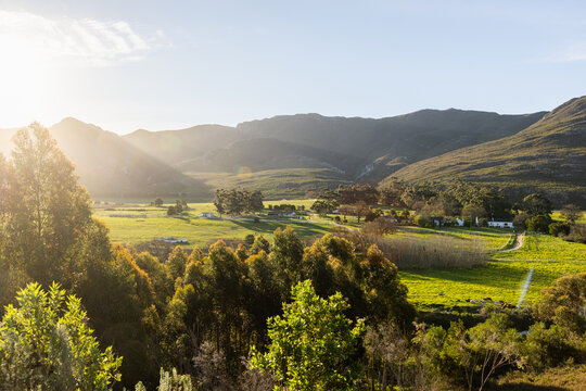 farm land at sunset, Klein mountains in background,  Stanford, South Africa