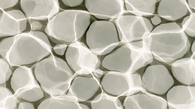 Top View Seamless Abstract Pebble Stone Under Clear Water Caustics Texture Background
