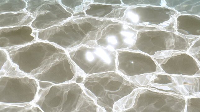 Top View Sunlight Reflection On Clear Shallow Water Ripple Surface Sand Texture
