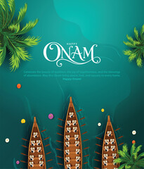 Kerala festival happy onam with boat race top view, use for poster, leaflet , banner. abstract vrctor illustration design © arun