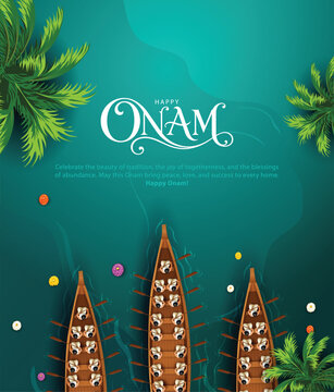 Kerala festival happy onam with boat race top view, use for poster, leaflet , banner. abstract vrctor illustration design