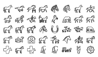 Farm Animal Outline Icon Collection with Horse Donkey Stable Barn Agriculture and Livestock Symbols © SobujChandra