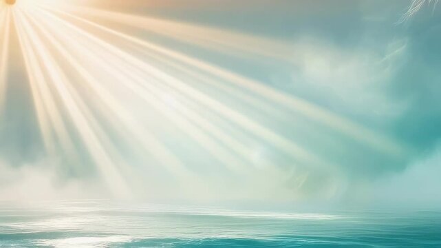 Soft sunlight rays filtering through a hazy, bright sky