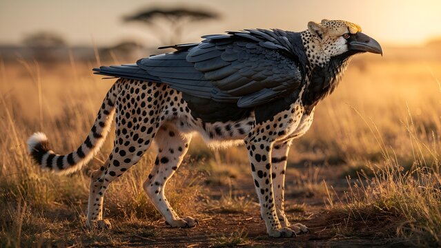 Majestic Fantasy Chimera Cheetah Eagle in Golden Savanna