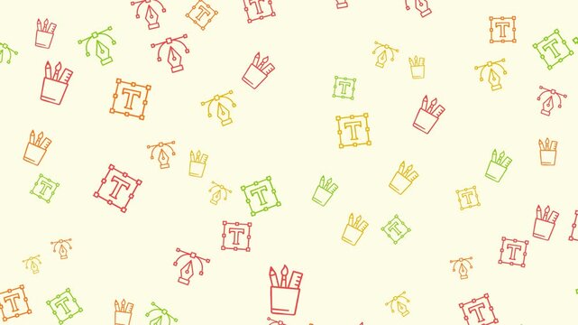 A cream background with a scattered pattern of colorful graphic design icons