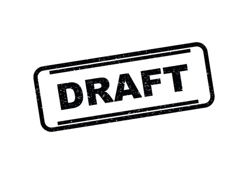 Black ink stamp with the word draft inside a rectangular frame design element isolated on transparent background