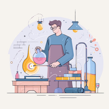 Glassblower crafting molten material in a vibrant workshop