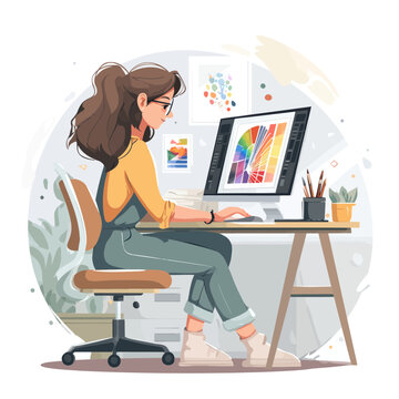 Graphic designer working on computer at creative desk