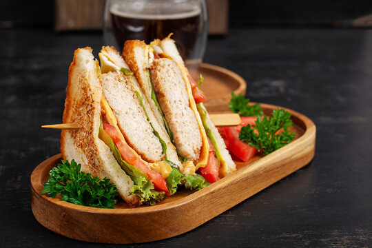 Healthy Protein Sandwich with Chicken Patty and Coffee